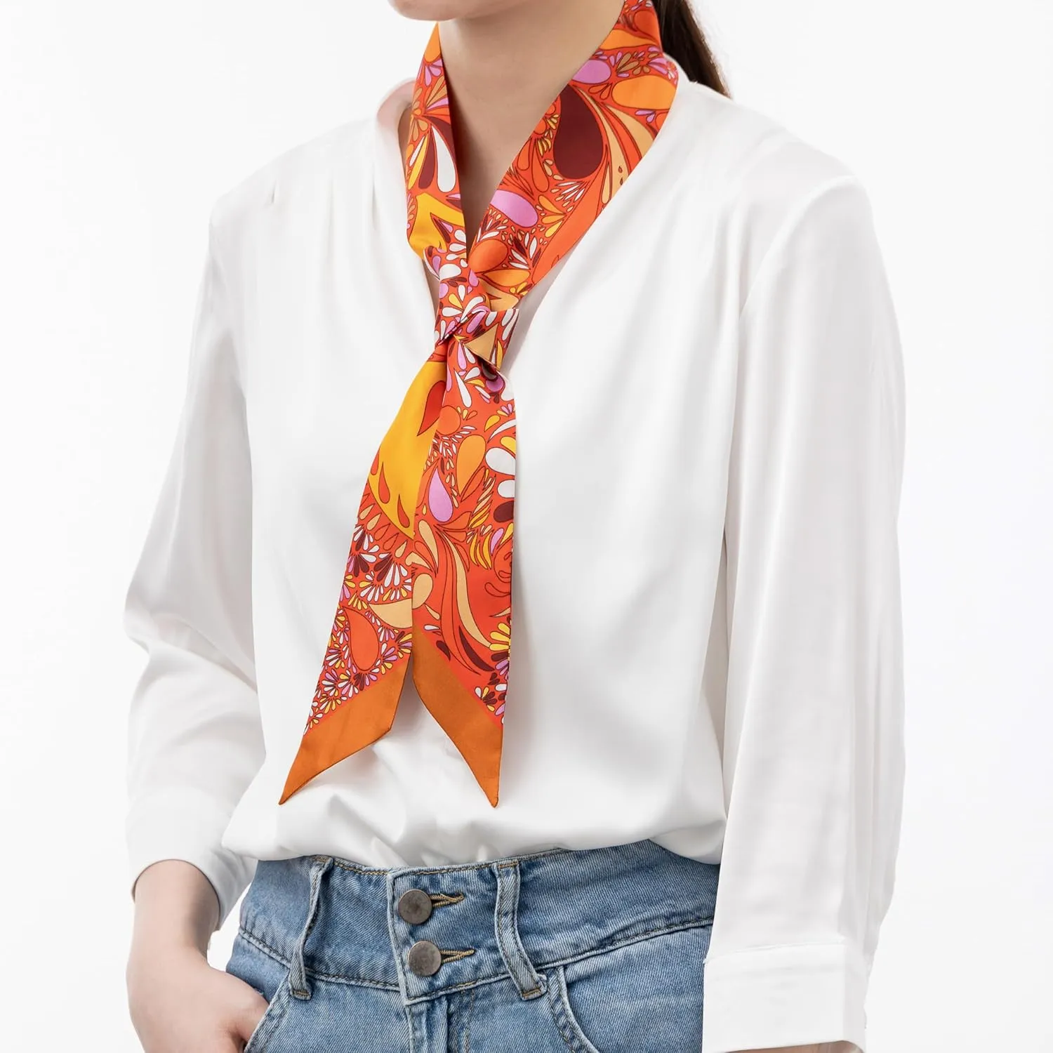 100% Mulberry Silk Scarf for Women Neck, Handbags,Bags, Purse, Hair Head Ribbon Skinny Scarf Silk Headband Scarf
