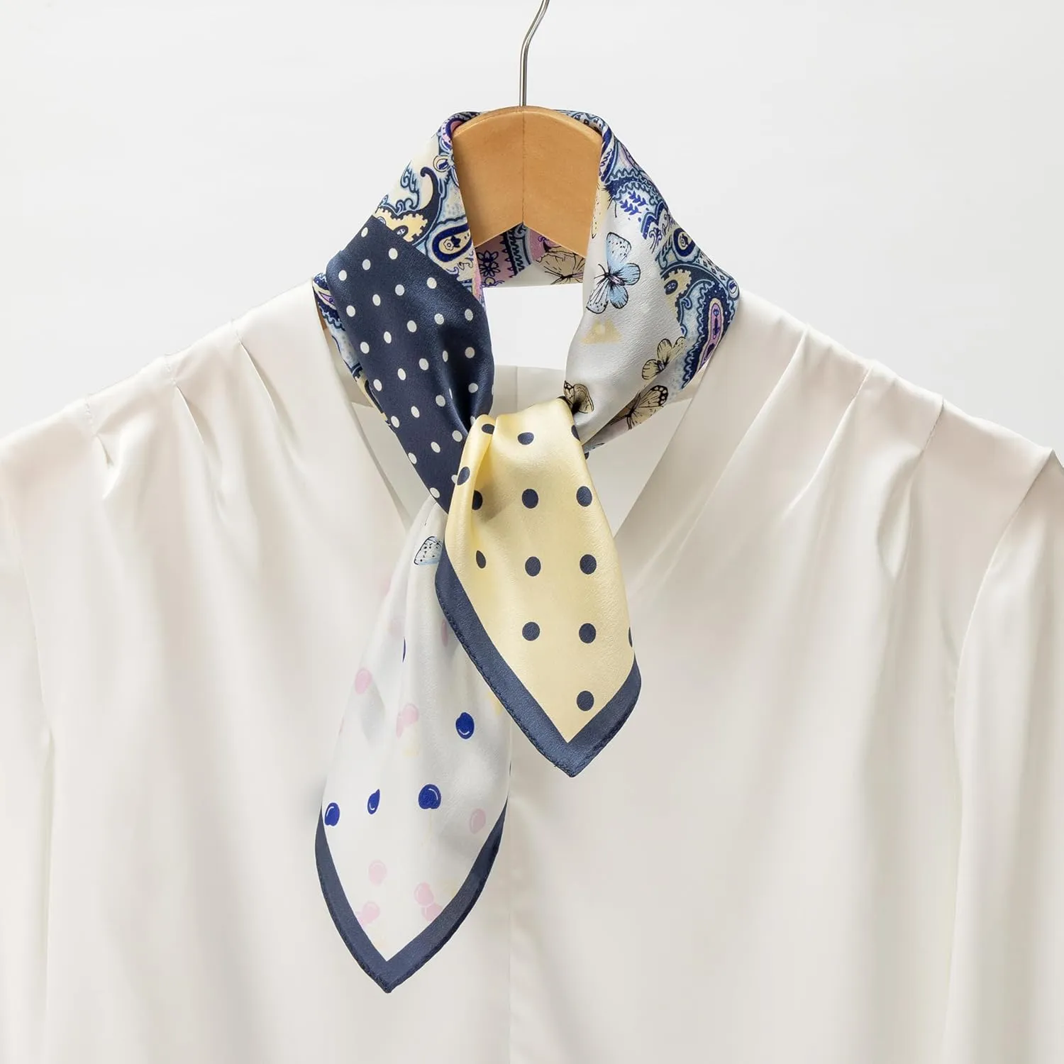 100% Mulberry Silk Scarf for Women, Small Square Satin Scarf for Neck Head Hair Handbag 21"x21"