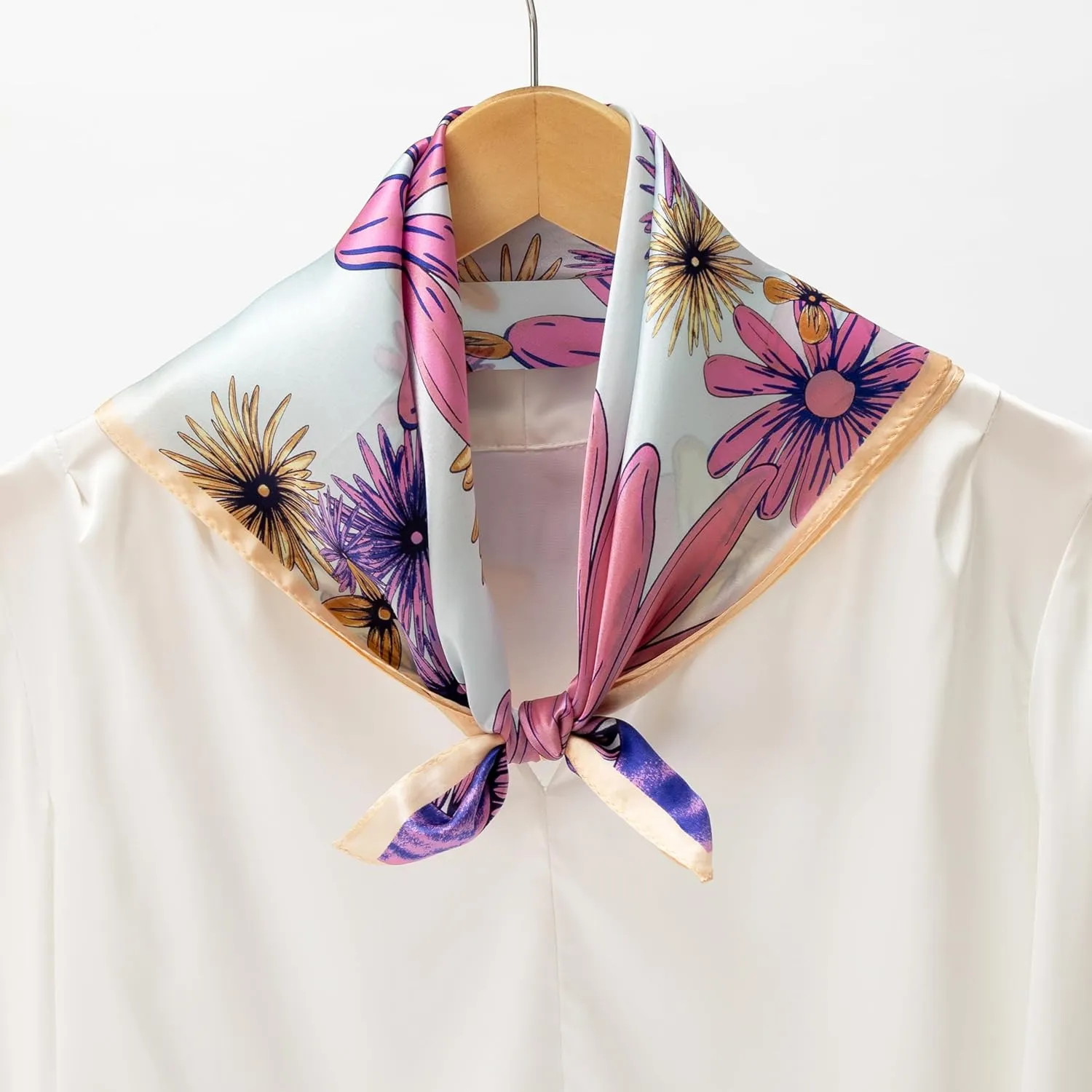 100% Mulberry Silk Scarf for Women, Small Square Satin Scarf for Neck Head Hair Handbag 21"x21"