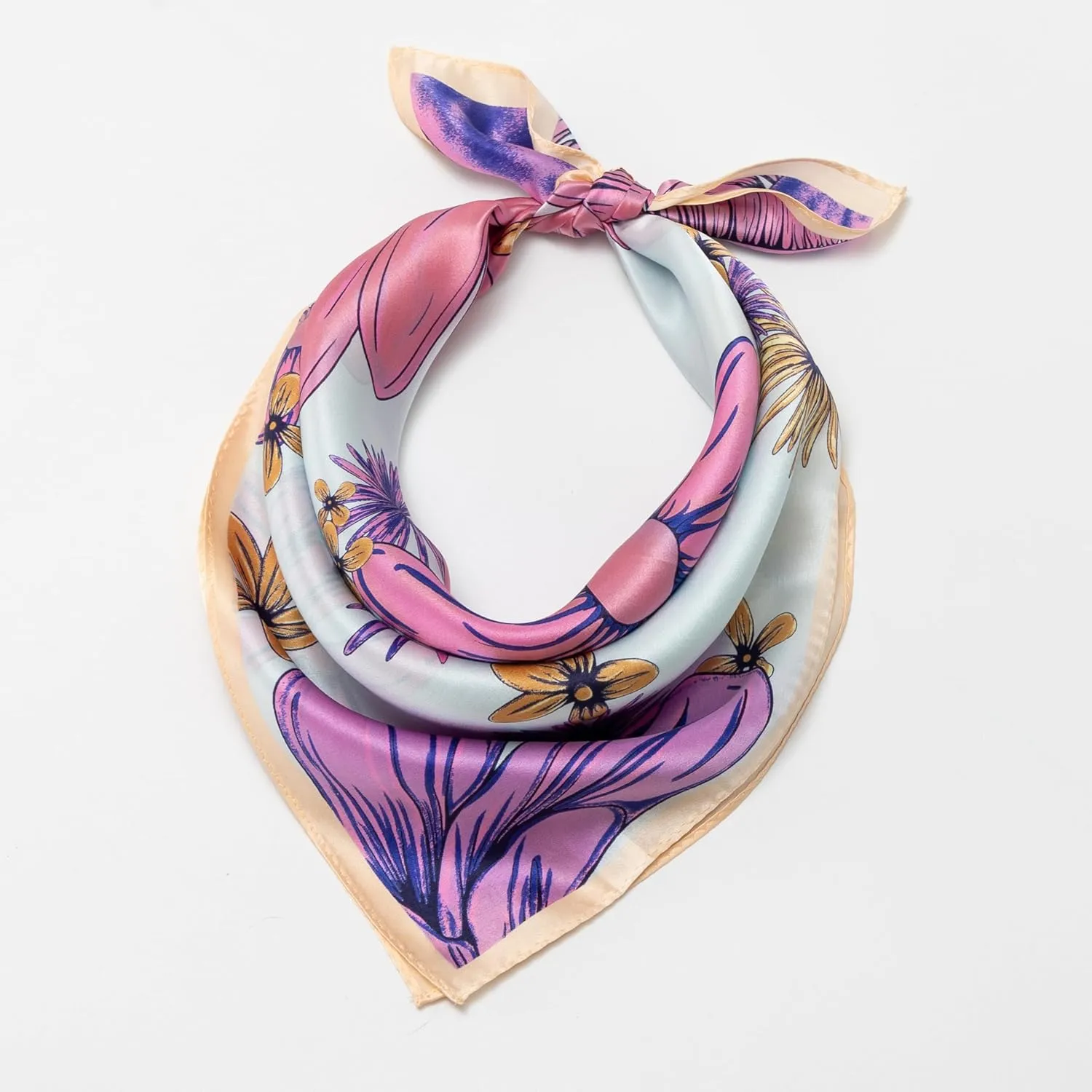 100% Mulberry Silk Scarf for Women, Small Square Satin Scarf for Neck Head Hair Handbag 21"x21"