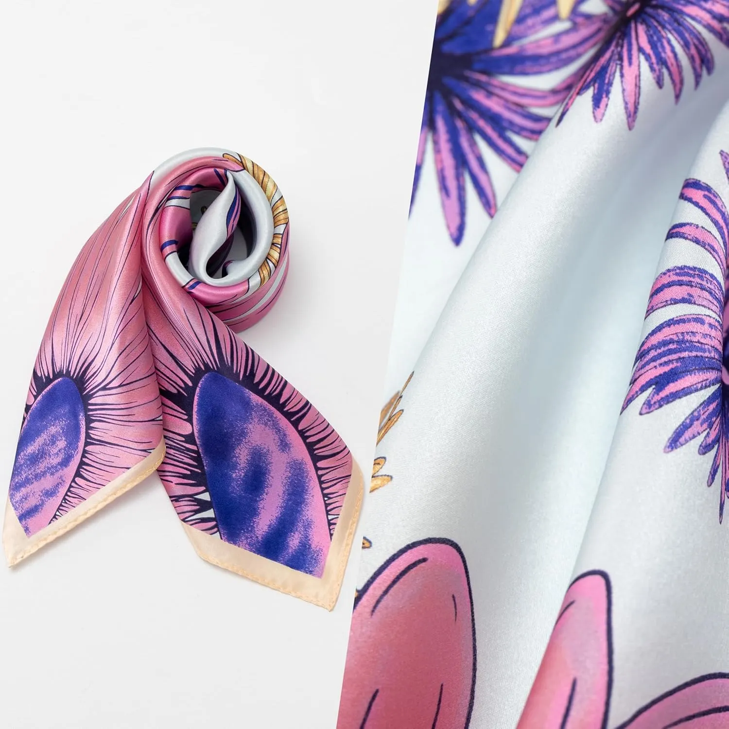 100% Mulberry Silk Scarf for Women, Small Square Satin Scarf for Neck Head Hair Handbag 21"x21"