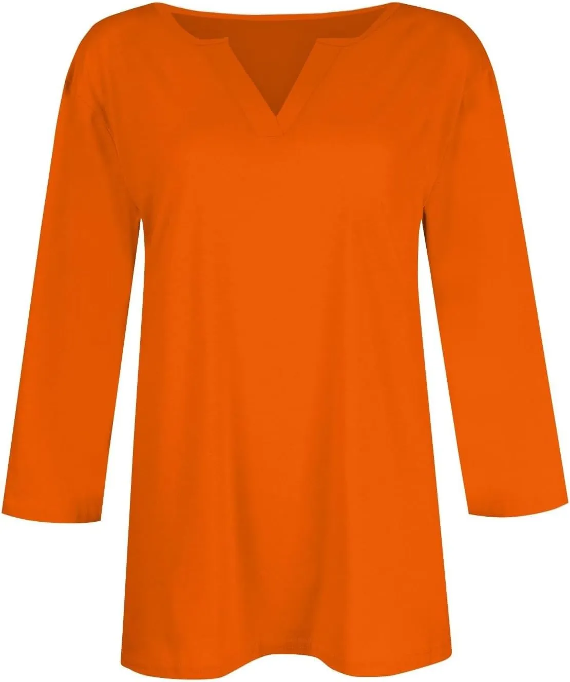 3/4 Sleeve Tops for Women Summer Notched V Neck Plain T Shirts Casual Cute Three Quarter Length Dressy Blouses
