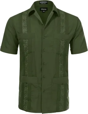 Allsense Men's Short-Sleeve Button-Down Cuban Guayabera Shirt