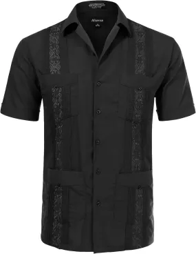 Allsense Men's Short-Sleeve Button-Down Cuban Guayabera Shirt