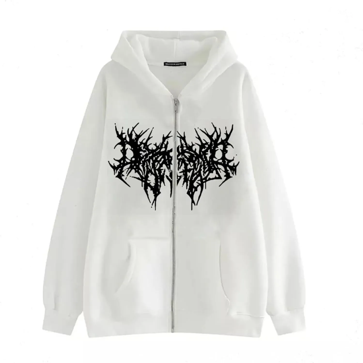Aobiono Women Men Y2K Zip Up Hoodie Oversized Gothic Emo Grunge Graphic Baggy Alt Streetwear Unisex Vintage Fleece Jacket 90s