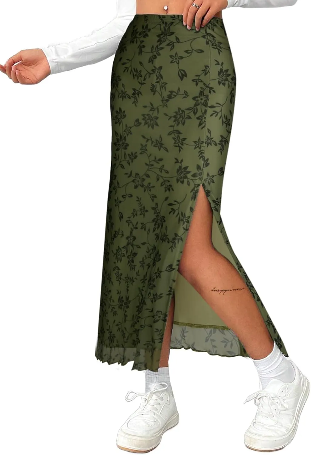 Avanova Women's Mesh Slit Split Long Skirts High Waisted Sexy Summer Maxi Skirts
