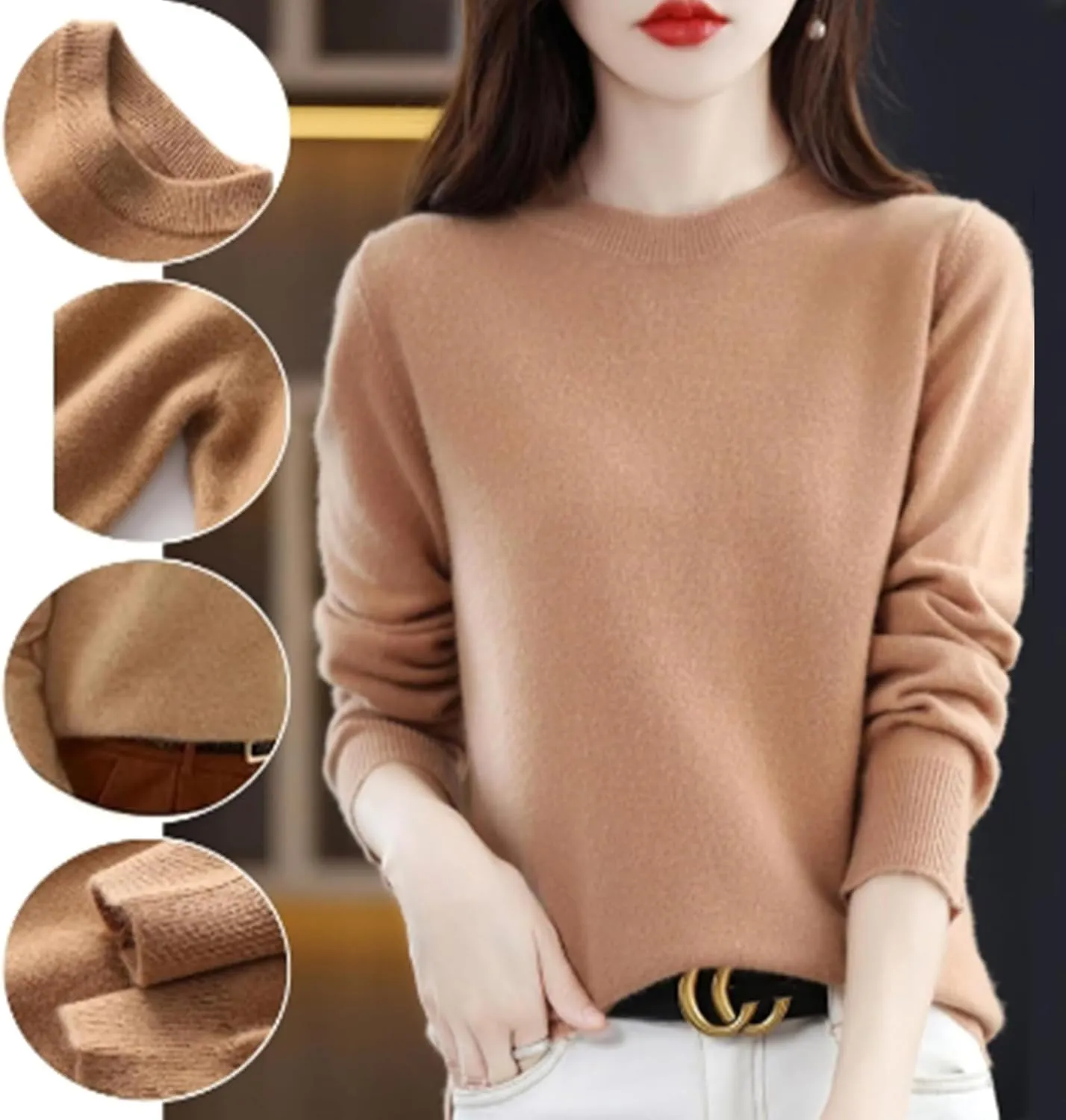 Cashmere Sweaters for Women, 2024 New Cashmere Long Sleeve Soft Pullover Sweater