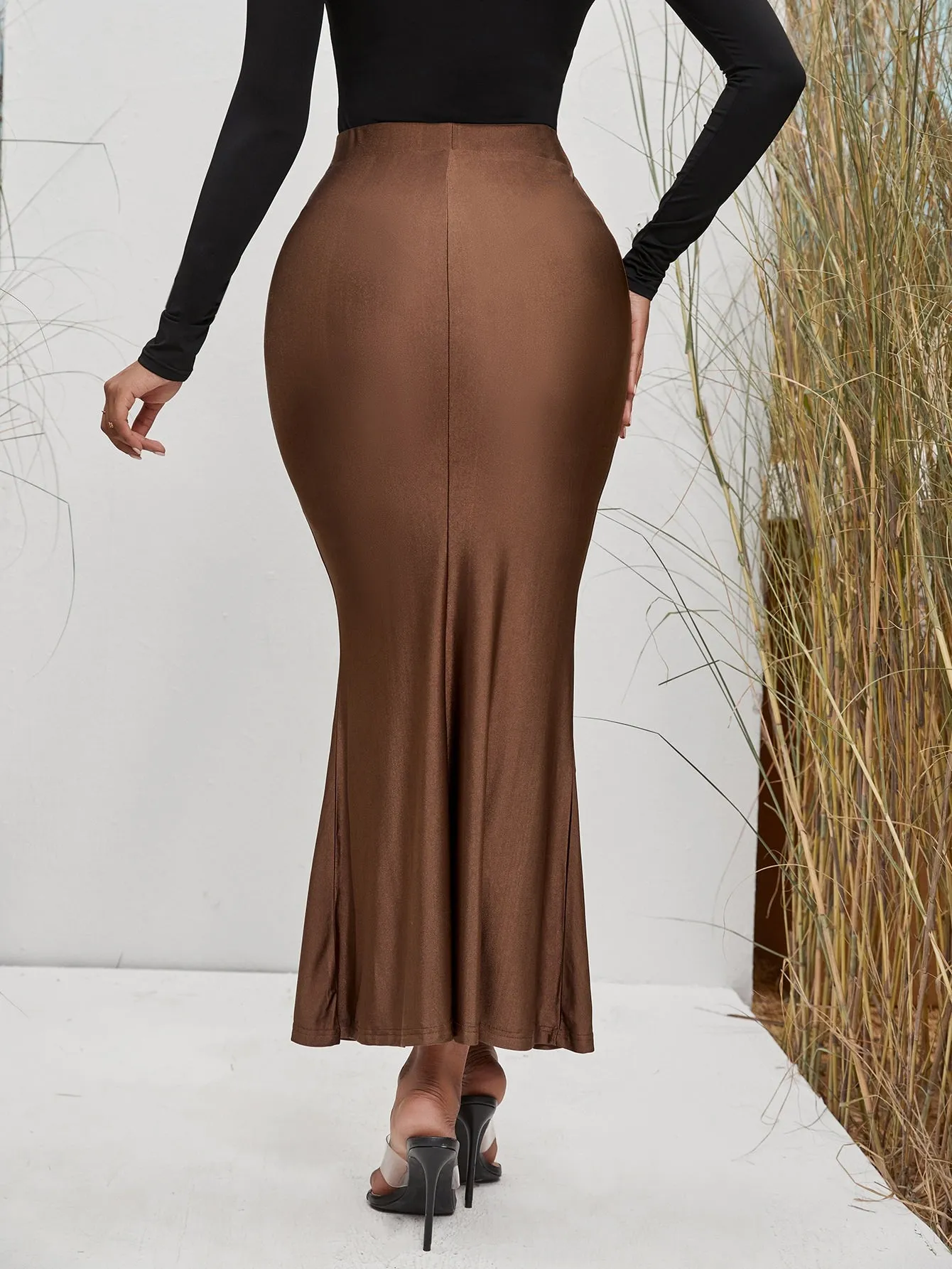 Elegant Plain High Waist Long Women Skirts