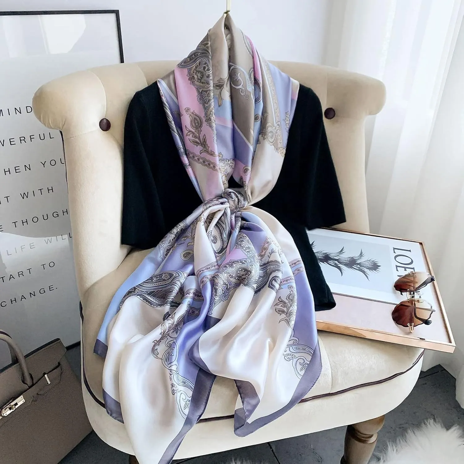 Fashion Scarves Scarf 100% Silk Feeling Scarf Silk Like Scarves Long Lightweight Sunscreen Shawls for Women