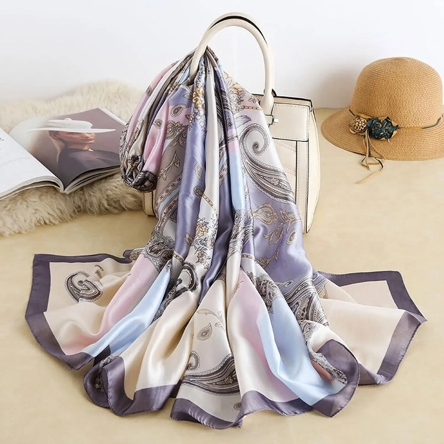 Fashion Scarves Scarf 100% Silk Feeling Scarf Silk Like Scarves Long Lightweight Sunscreen Shawls for Women