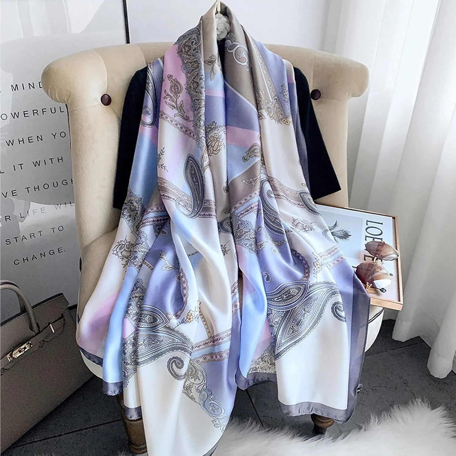 Fashion Scarves Scarf 100% Silk Feeling Scarf Silk Like Scarves Long Lightweight Sunscreen Shawls for Women