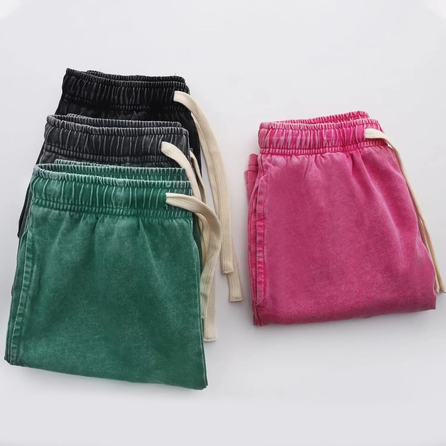 Flygo 2 Pack Boys Girls Cotton Shorts Acid Washed Active Pull On Jogger Shorts Kids Casual Athletic Loose Fit 5-14Y