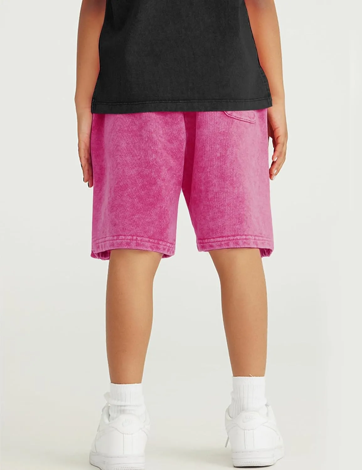 Flygo 2 Pack Boys Girls Cotton Shorts Acid Washed Active Pull On Jogger Shorts Kids Casual Athletic Loose Fit 5-14Y