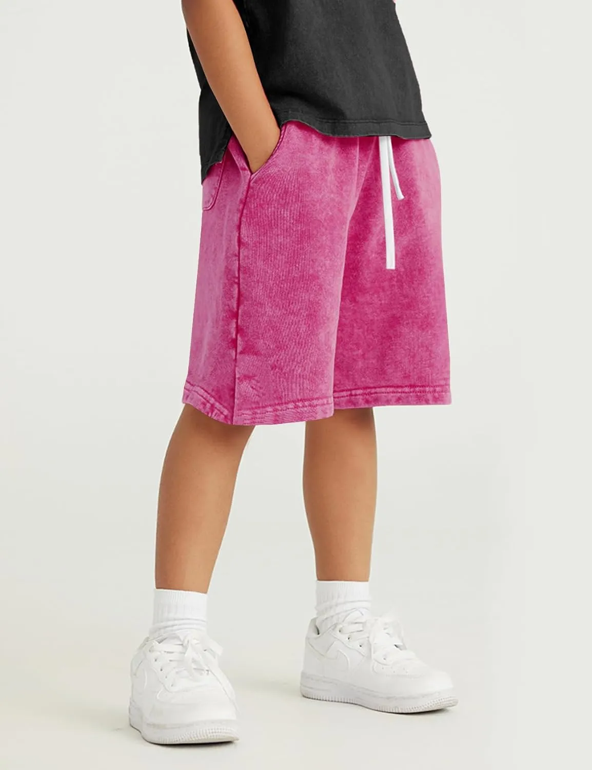 Flygo 2 Pack Boys Girls Cotton Shorts Acid Washed Active Pull On Jogger Shorts Kids Casual Athletic Loose Fit 5-14Y
