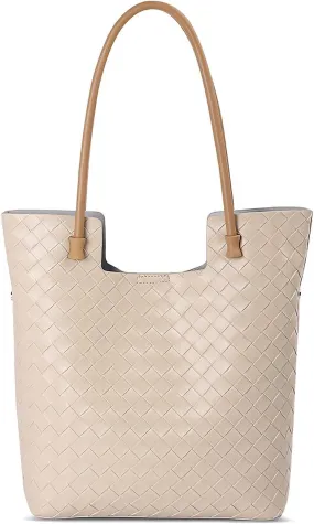 Genuine Leather Tote Bag for Women - Woven Work Bag with Structured Compartments, Office Purse & Travel-Ready Handbag