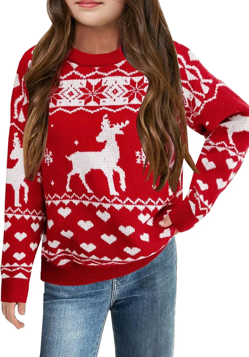 Girl's Sweater Cable Knit Long Sleeves Crew Neck Soft Casual Pullover Sweaters