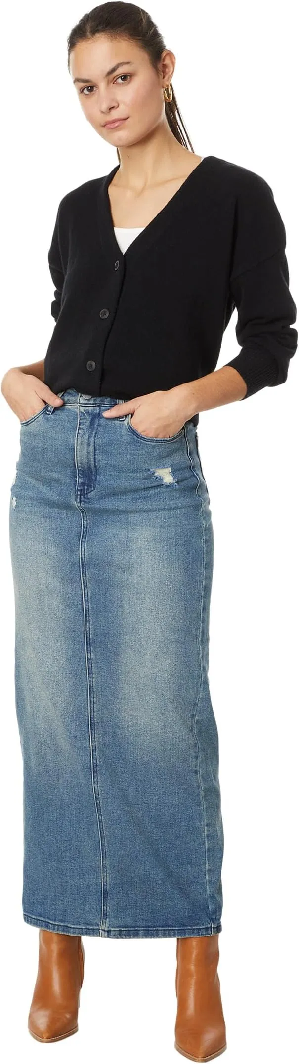 High Street Blank NYC Five Pocket Denim Tube Maxi Skirt in High Street