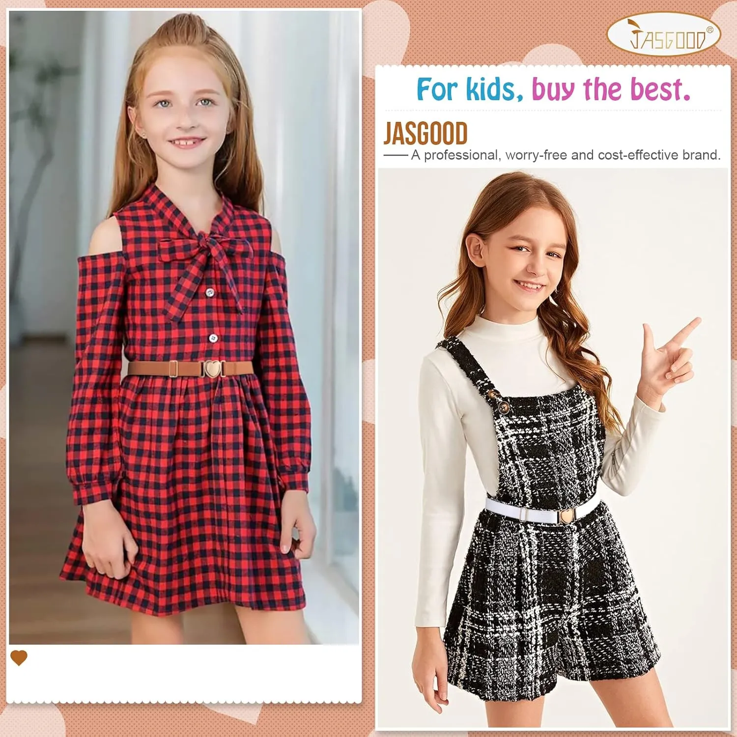 JASGOOD Elastic Belts for Toddler Kids Adjustable Boys Girls Teens Stretch Belts with Heart Buckle for Back to School