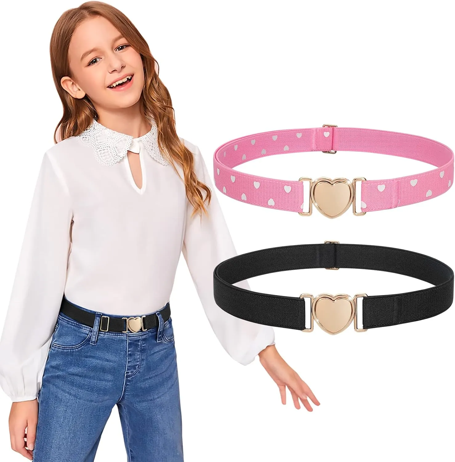 JASGOOD Elastic Belts for Toddler Kids Adjustable Boys Girls Teens Stretch Belts with Heart Buckle for Back to School