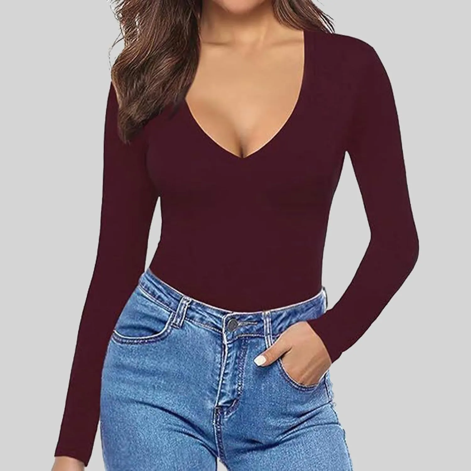 Long Sleeve Shirts for Women V Neck Basic Pullover Tops Lightweight Base Layer Slim Fit Top Thermal Undershirt