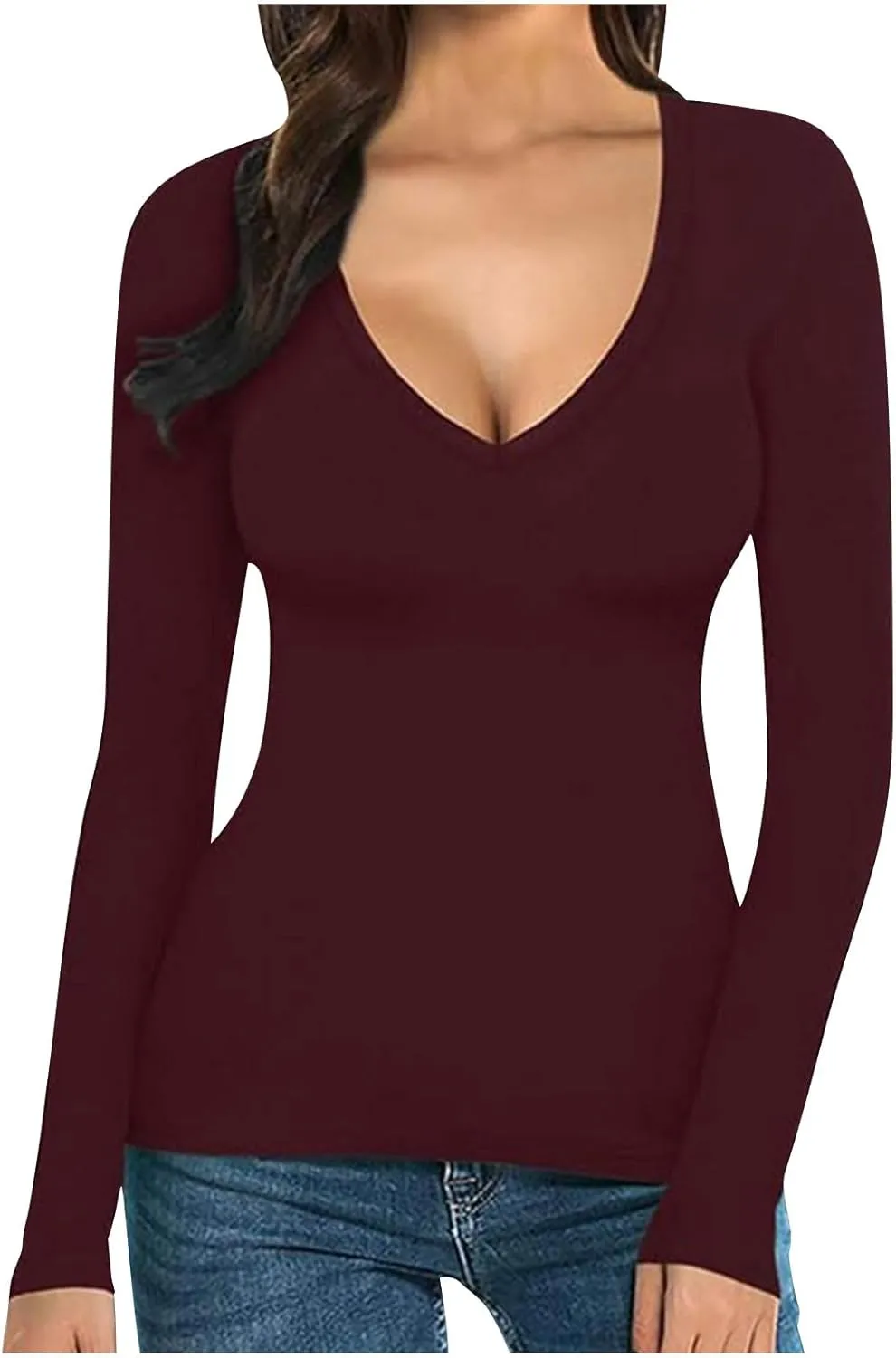 Long Sleeve Shirts for Women V Neck Basic Pullover Tops Lightweight Base Layer Slim Fit Top Thermal Undershirt