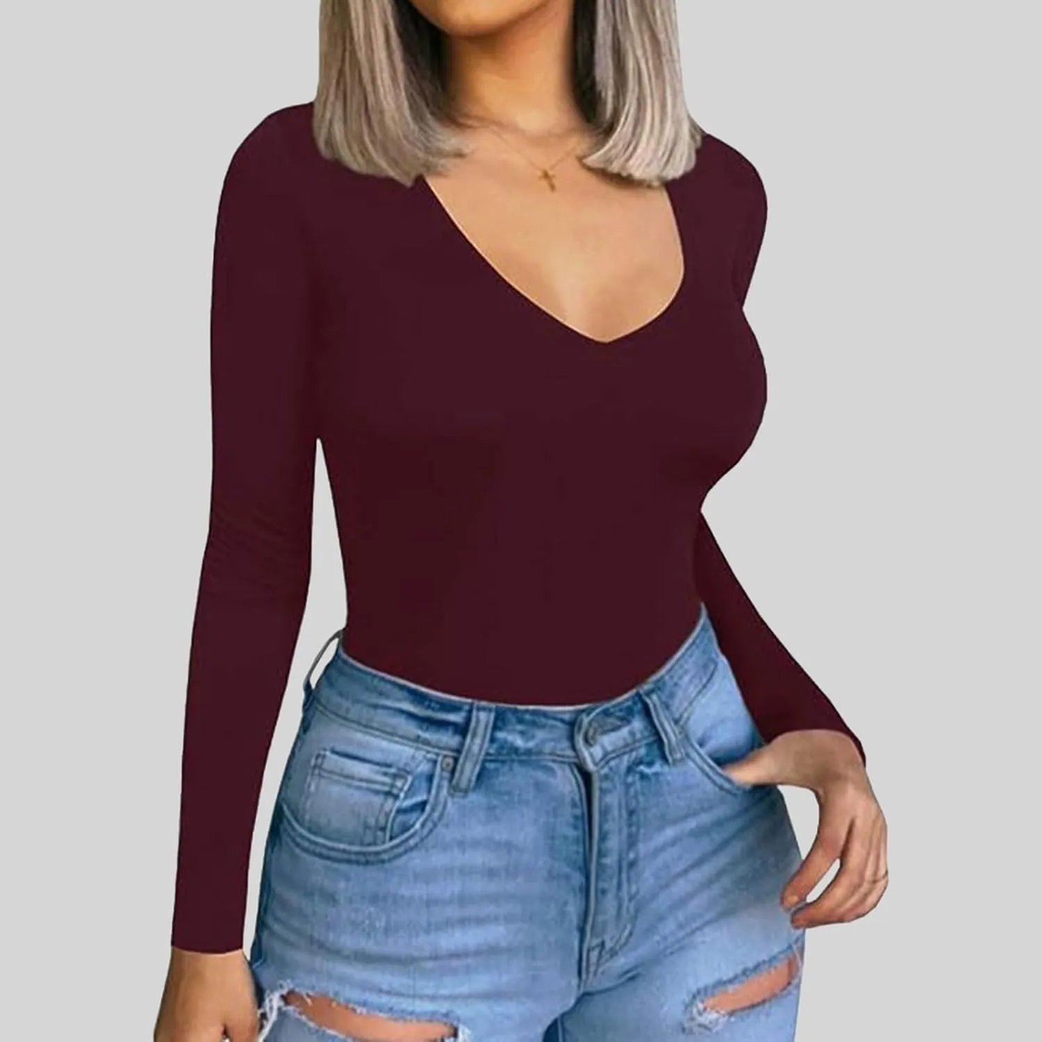 Long Sleeve Shirts for Women V Neck Basic Pullover Tops Lightweight Base Layer Slim Fit Top Thermal Undershirt
