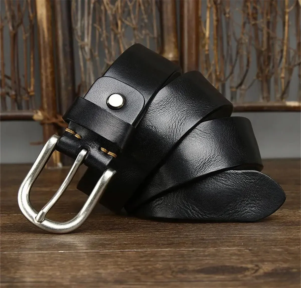 Men 3.8CM Thick Cowhide Genuine Leather Casual Jeans Cowboy Belt Pin Buckle Retro Luxury Strap