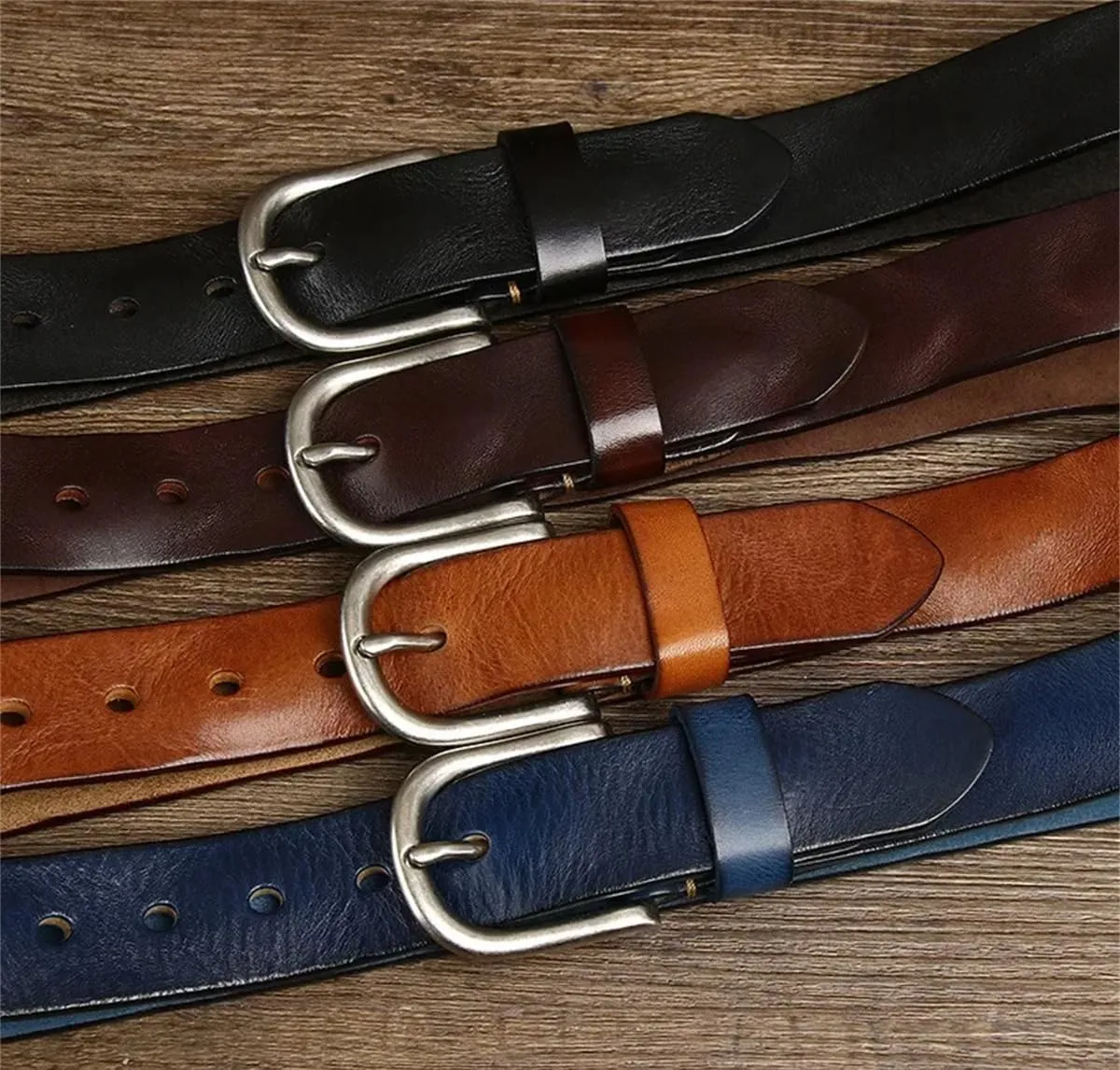 Men 3.8CM Thick Cowhide Genuine Leather Casual Jeans Cowboy Belt Pin Buckle Retro Luxury Strap