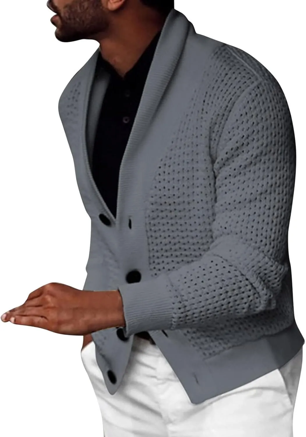 Men Shawl Collar Cardigan Sweater Button Down Cable Knitted Sweater Long Sleeve Jumper Slim Fit Knitwear Casual Jacket