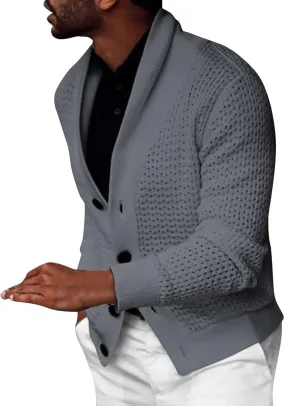 Men Shawl Collar Cardigan Sweater Button Down Cable Knitted Sweater Long Sleeve Jumper Slim Fit Knitwear Casual Jacket