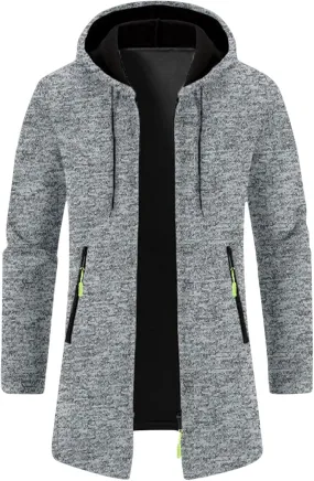 Mens Long Cardigan Jacket Thermal Loose Fit Casual Coat Hooded Drawstring Warm Sweaters Fashion Knitted Jackets