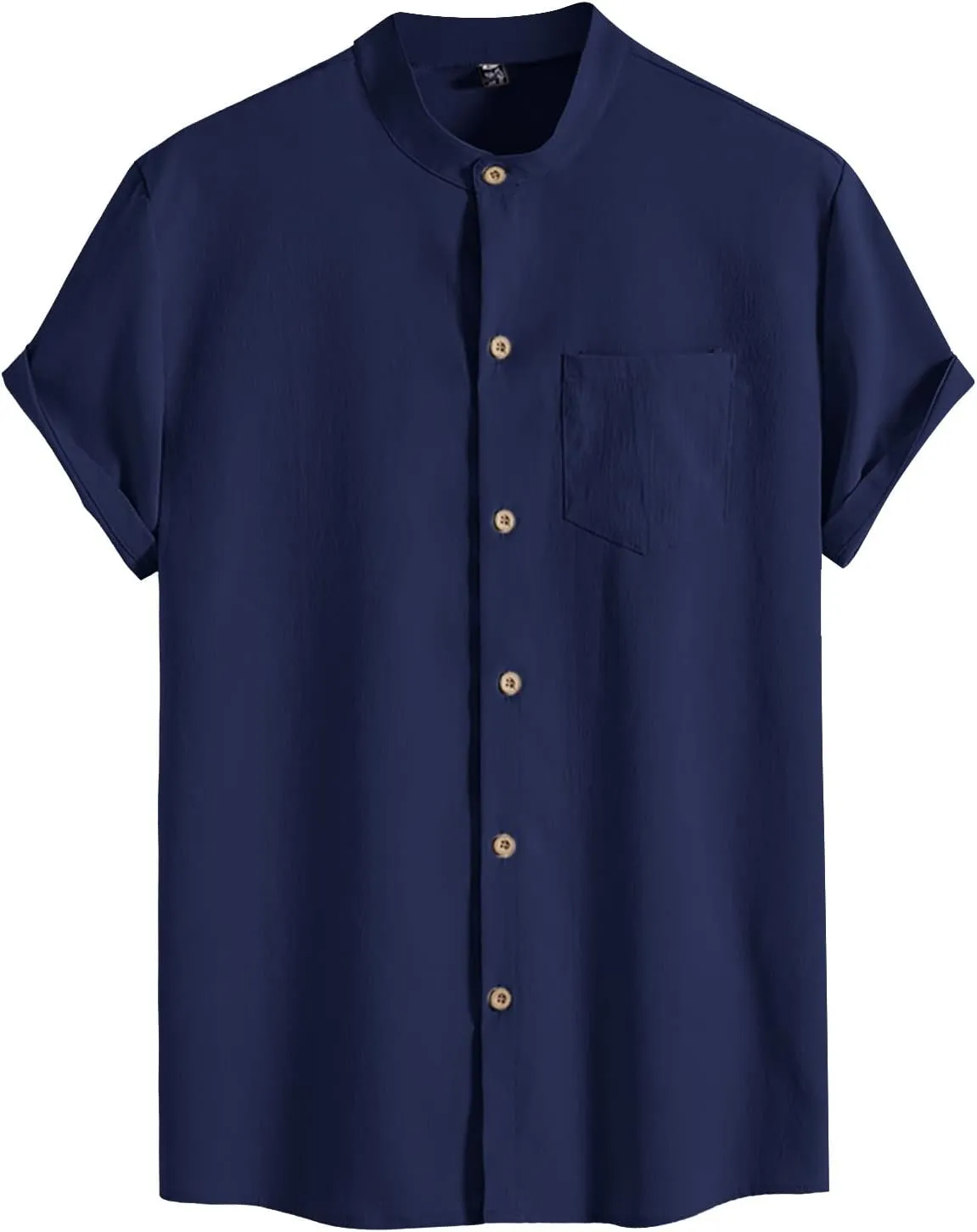 Mens Short Sleeve Button Up Shirts Linen Cotton Beach Tops Spread Collar Plain Summer T Shirt with Pocket