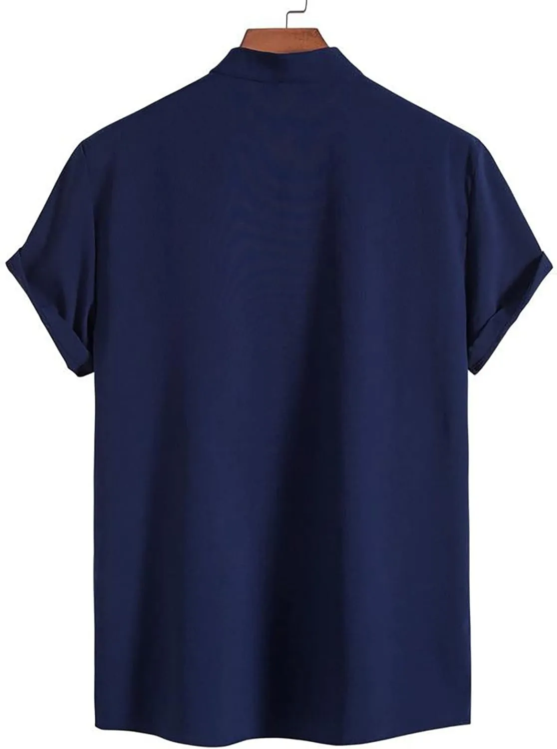 Mens Short Sleeve Button Up Shirts Linen Cotton Beach Tops Spread Collar Plain Summer T Shirt with Pocket