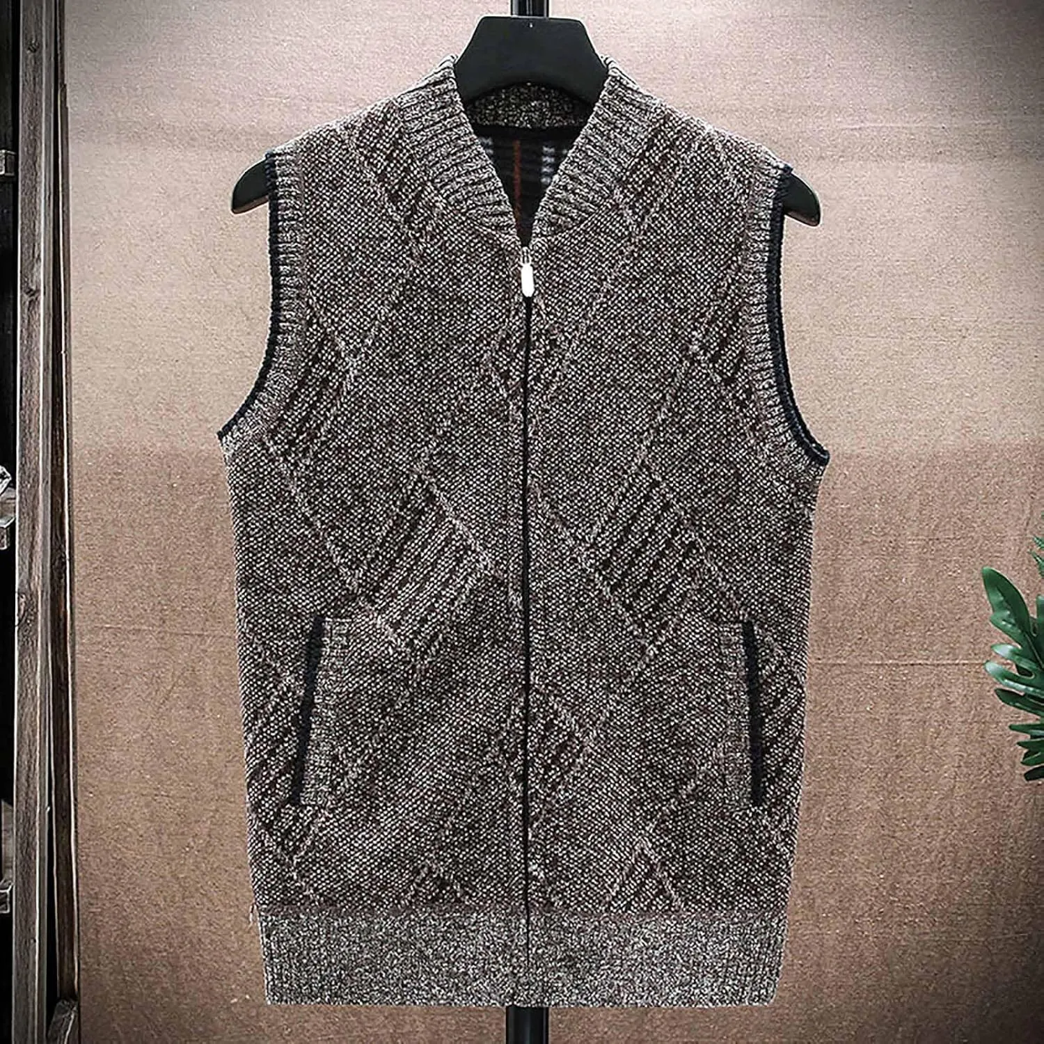 Mens Sweater Vests Zip Up Knitted Trendy Cardigan Sweater V Neck Sleeveless Outwear Comfort Soft Solid Color Jacket