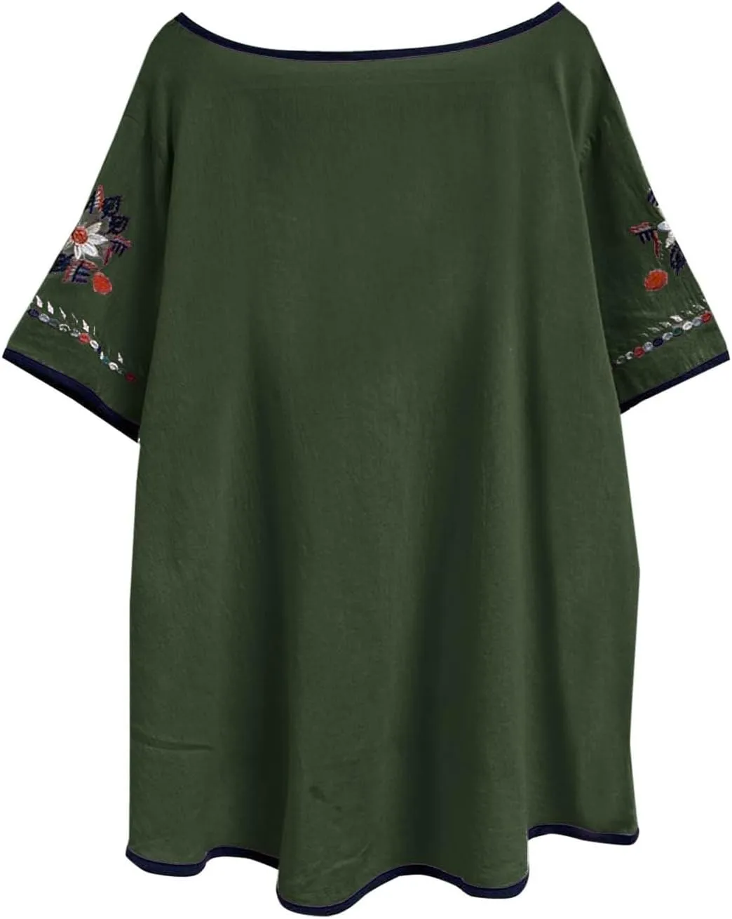 Mexican Embroidered Shirts for Women Boho Tops Loose Short Sleeve Bohemian Blouses Peasant Summer Outfits