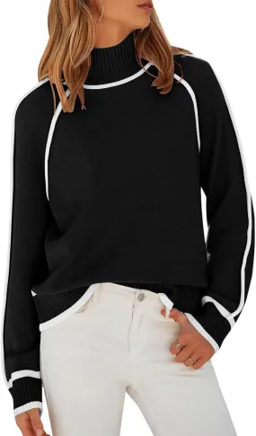 NALANISA Women's Mock Turtleneck Sweaters 2025 Fall Winter Casual Long Sleeve Color Block Pullover Sweater Soft Knitted Tops