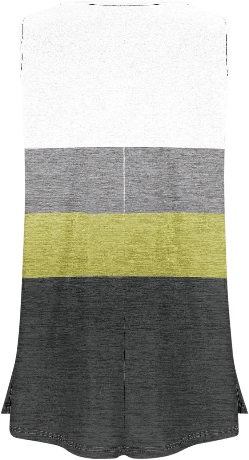 Plus Size Tank Tops for Women Dressy Loose Fit Colorblock Sleeveless Long Shirt Casual Fashion Summer Tunic Tanks