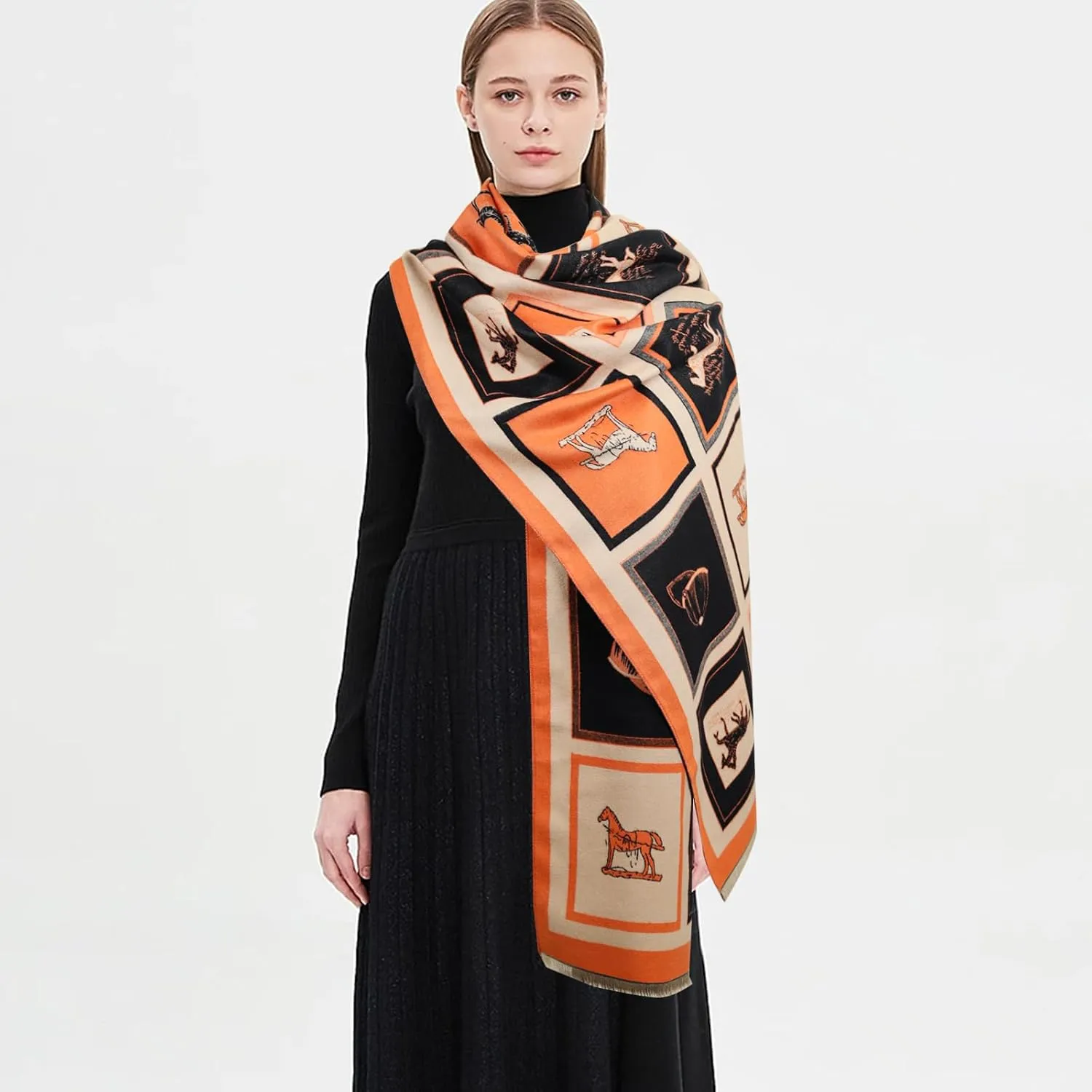 Relang Scarfs for Women Pashmina Silky Shawl Wrap for Evening Dressing Blanket Open Front Poncho Cape