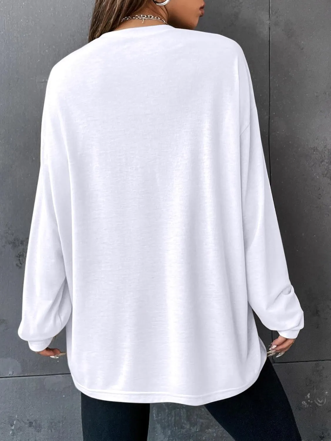 Remidoo Women's Long Sleeve Oversized Tee Crewneck Plain Drop Shoulder Pullover T Shirt