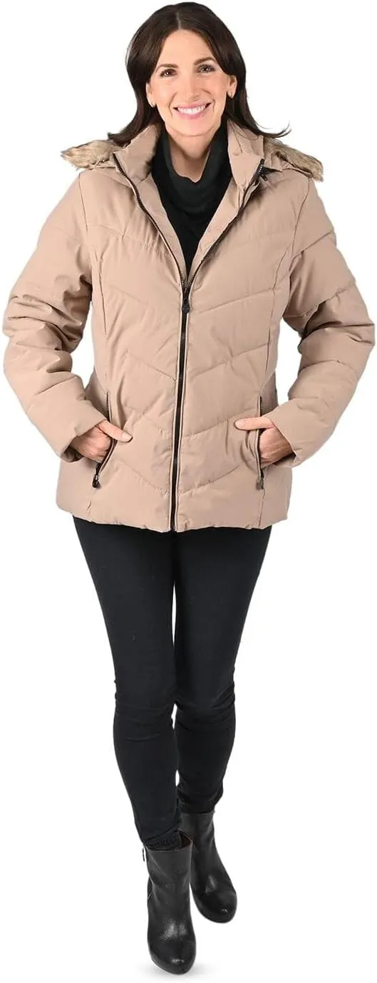 Shop LC Short Vegan Down Puffer Jacket with Zipper Closure Removable Hood