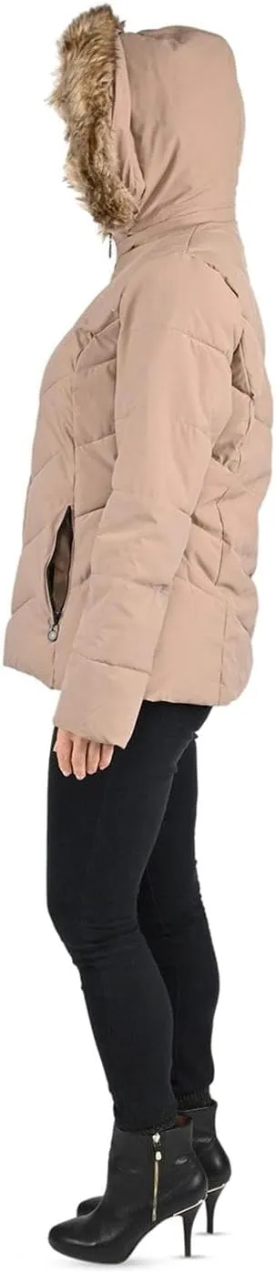 Shop LC Short Vegan Down Puffer Jacket with Zipper Closure Removable Hood