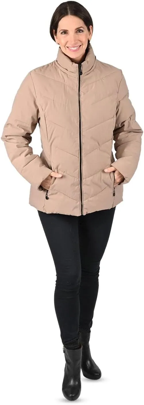 Shop LC Short Vegan Down Puffer Jacket with Zipper Closure Removable Hood