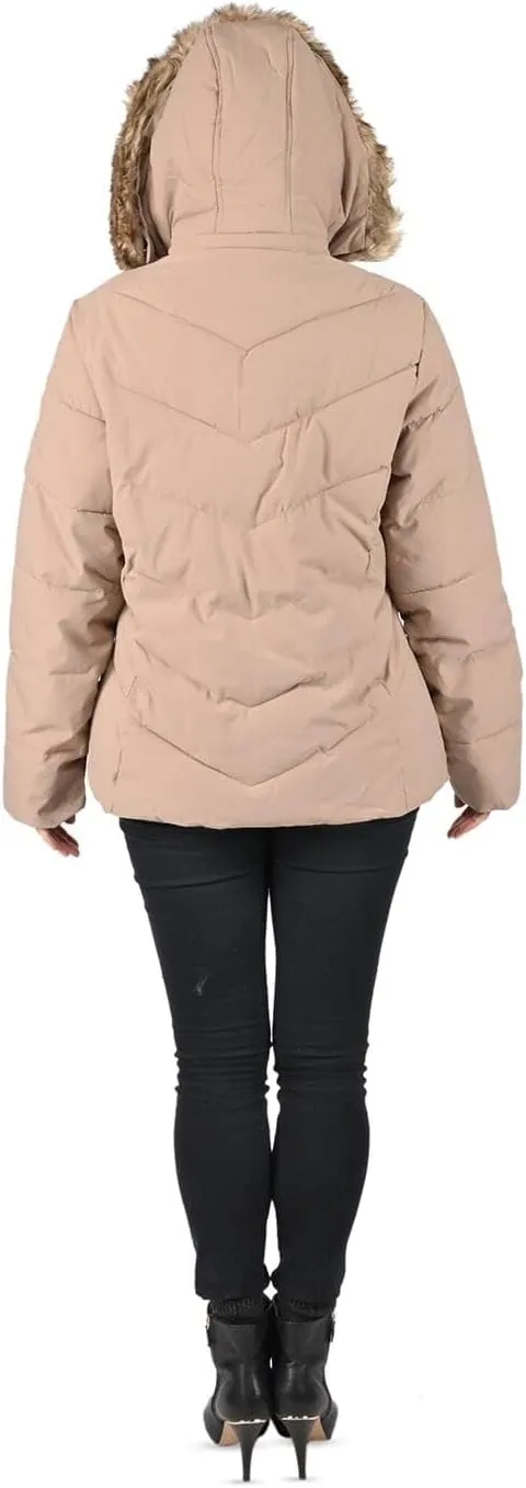 Shop LC Short Vegan Down Puffer Jacket with Zipper Closure Removable Hood
