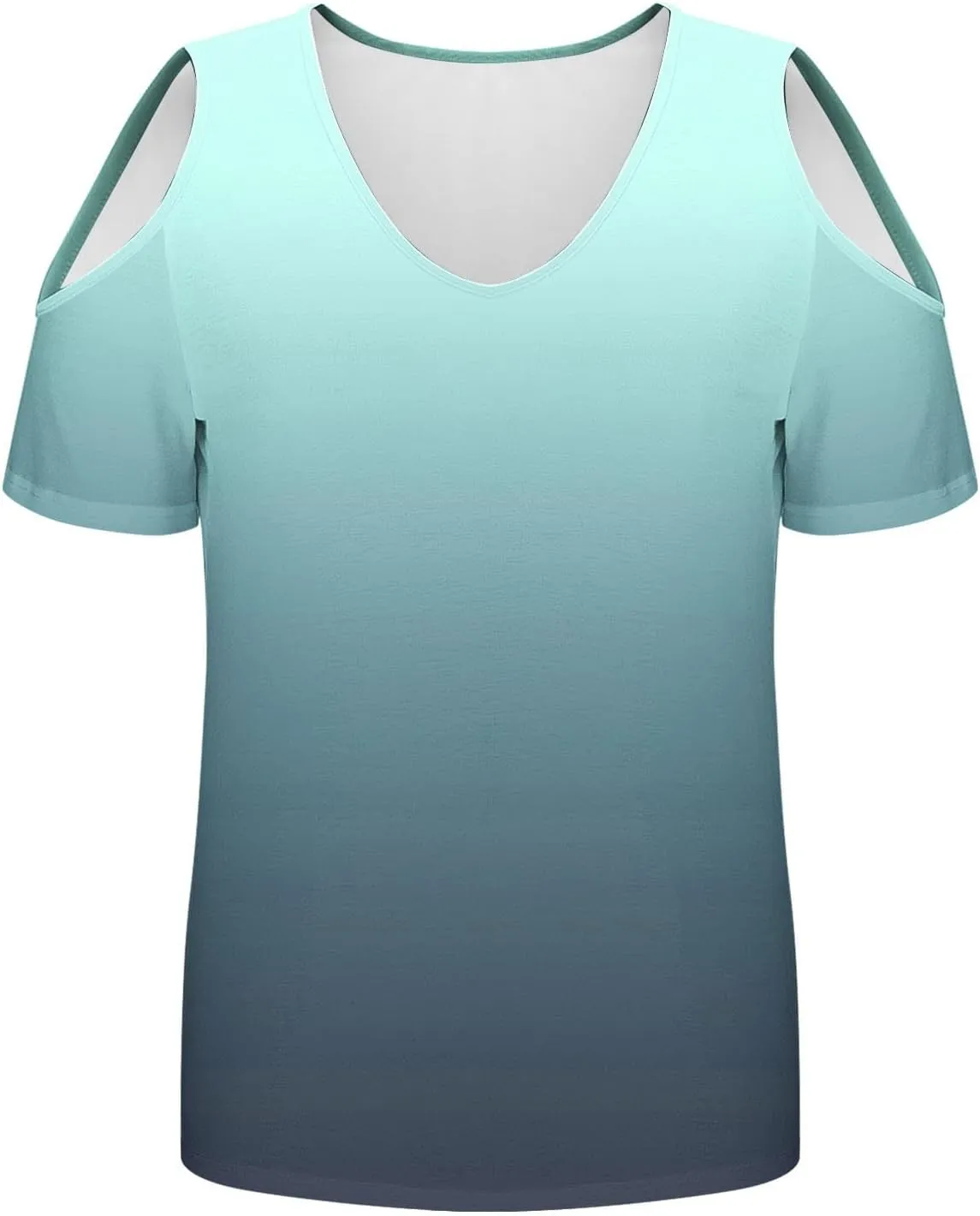 Summer Tunic Tops for Women Sexy Off-The-Shoulder Short Sleeve Shirts Trendy Gradient Color V-Neck Pullover Blouse