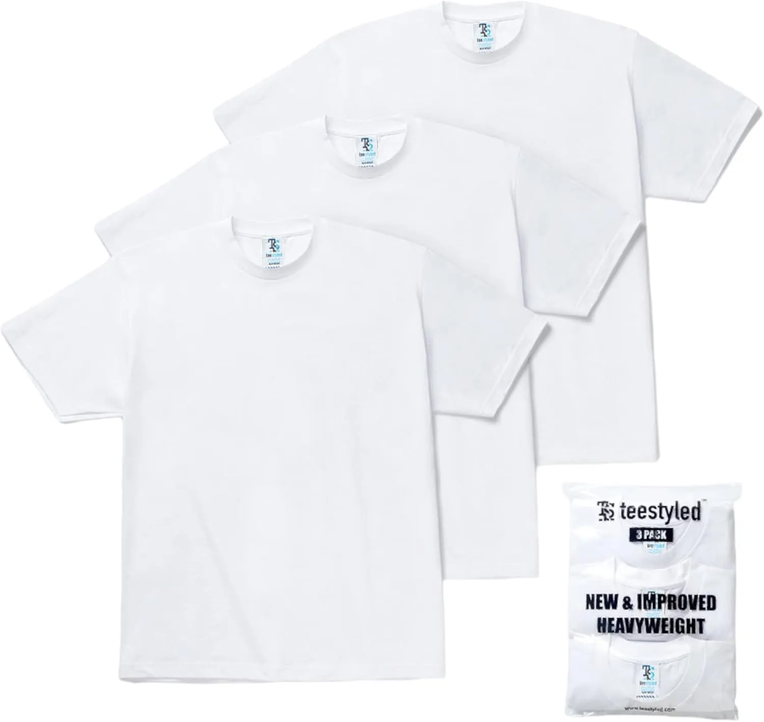 Tee Styled 3-Pack 6 Oz. Luxury T-Shirts for Men | Premium Cotton Tees | Durable Plain Shirts | Comfortable Multipack