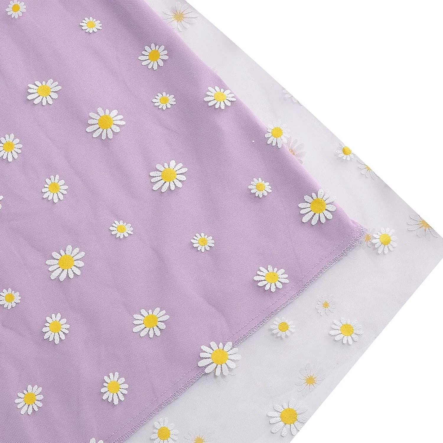 Women Daisy Embroidered Skirts Floral Mesh Casual Elastic High Waist Long Skirts Flower Swing A Line Skirts 2025