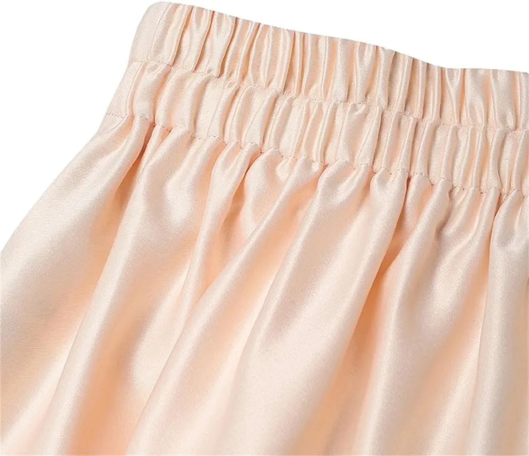 Women Elegant High Elastic Waist Satin Skirts Casual Loose Party Evening Pleated Maxi Skirts