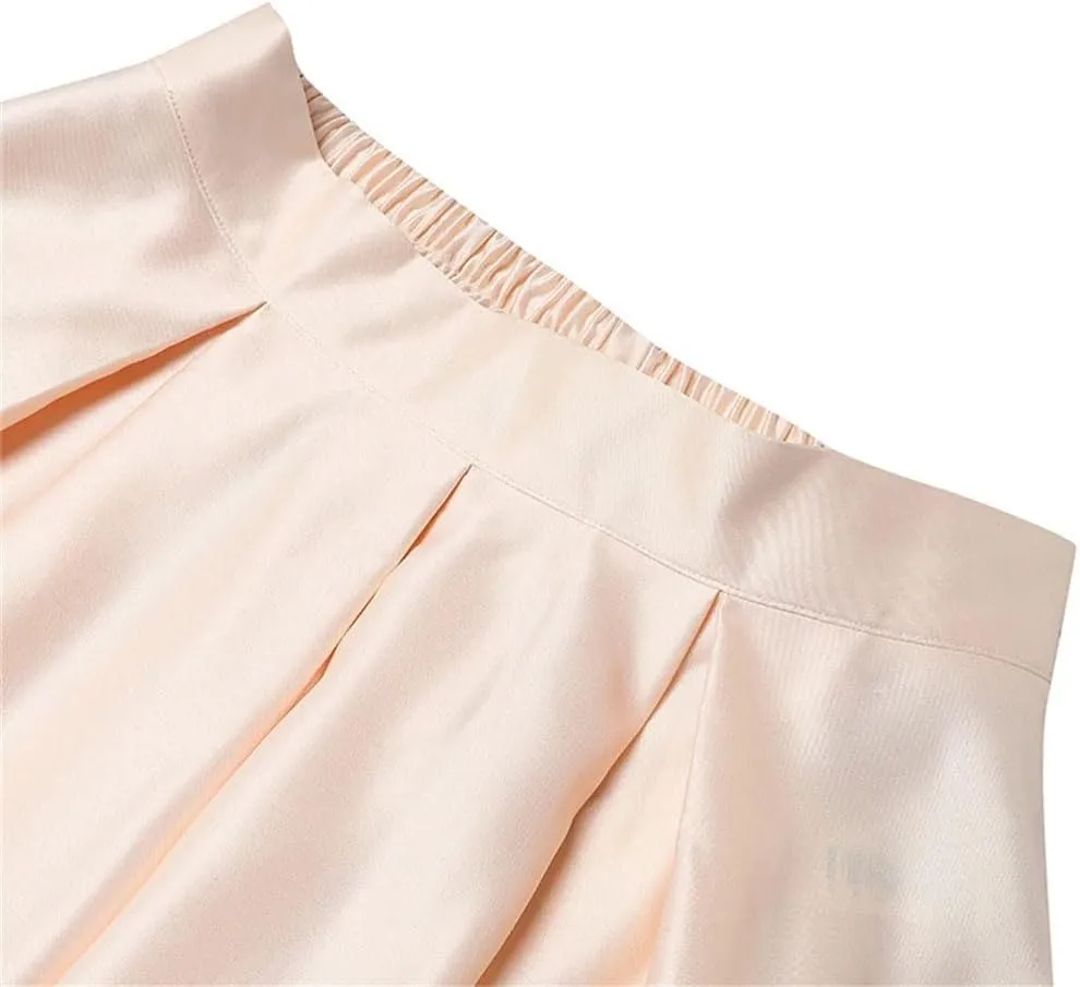 Women Elegant High Elastic Waist Satin Skirts Casual Loose Party Evening Pleated Maxi Skirts
