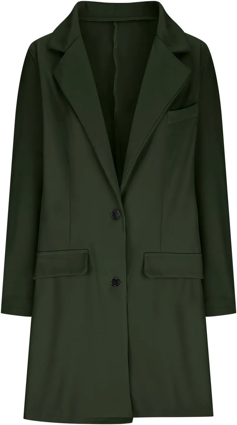 Women Long Blazer Oversize Lapel Long Sleeve Trendy Suit Jackets One Button Loose Fit 2024 Winter Business Dressy Coats