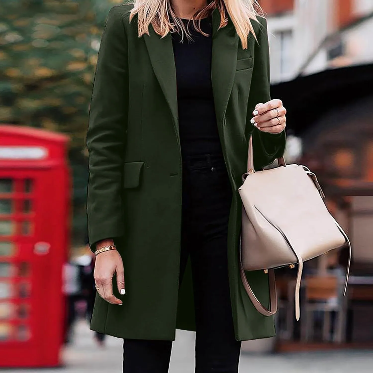 Women Long Blazer Oversize Lapel Long Sleeve Trendy Suit Jackets One Button Loose Fit 2024 Winter Business Dressy Coats
